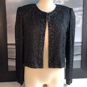 NWT Vintage 100% Silk Stenay Black Embellished Beaded Dressy Evening Jacket Sz M